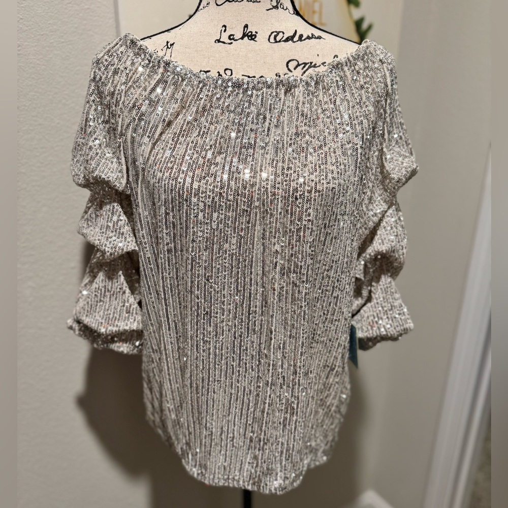 CECE Sequin Blouse